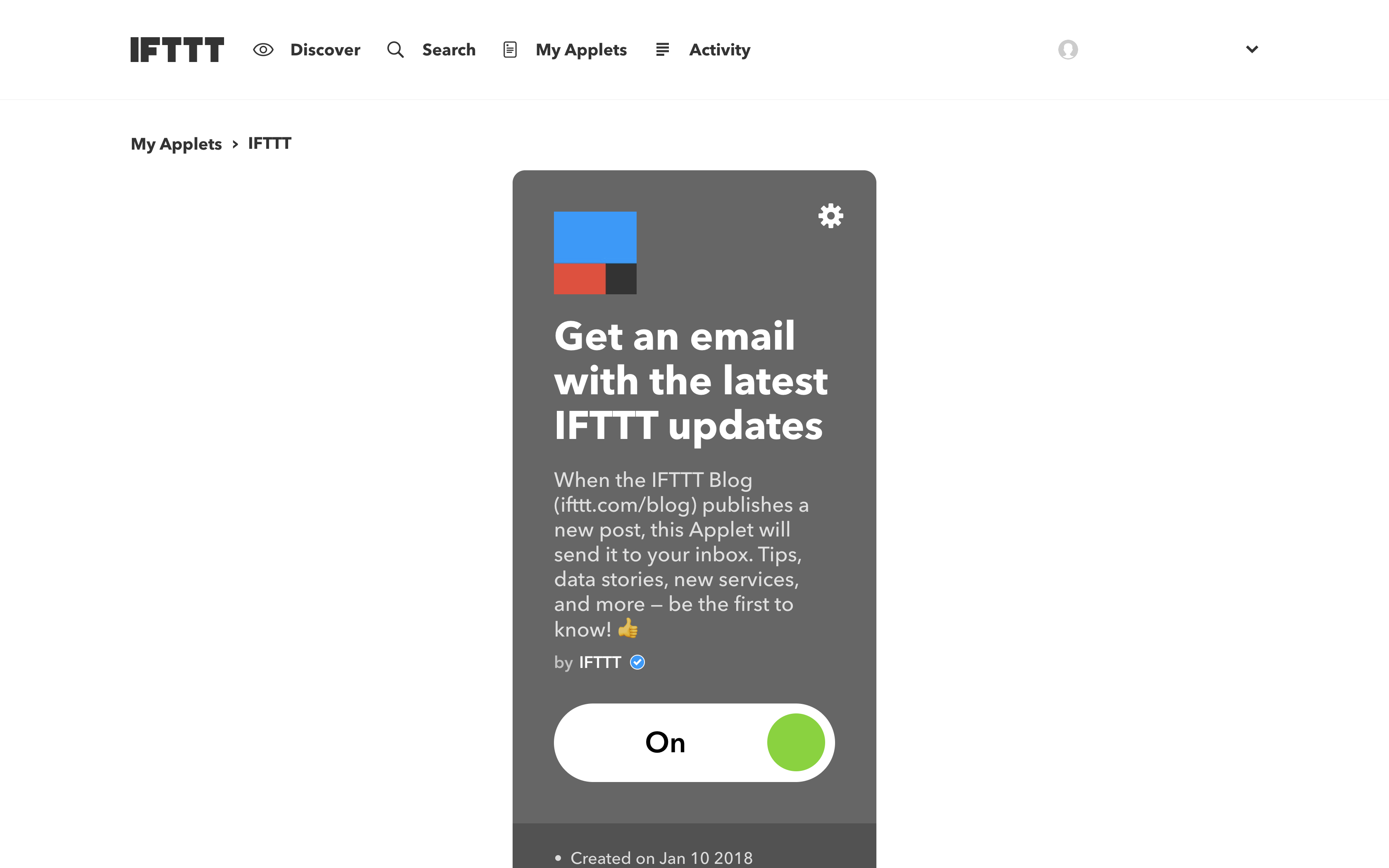IFTTTの画面